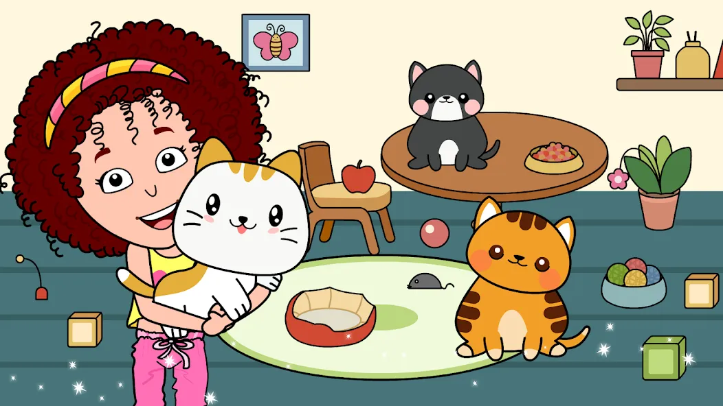 Скачать My Cat Town - Tizi Pet Games — Модификация Безлимитные монеты и все питомцы открыты — скриншот 2