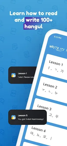 Взлом Write It! Korean — Открыты все уроки и темы — скриншот 1