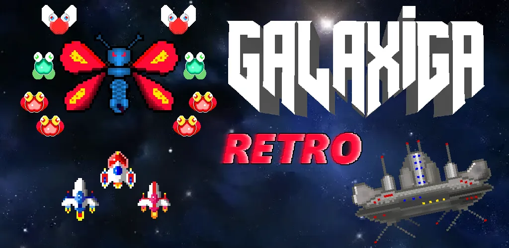 Взлом Galaxiga Retro Arcade Action — Безлимитные деньги и усиленное оружие — скриншот 1