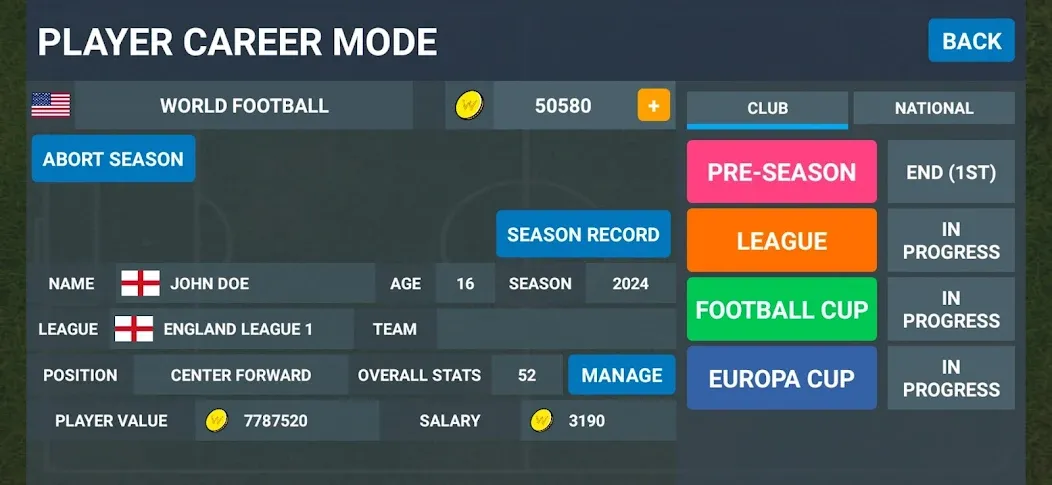 Скачать World Football Simulator (Мод: Безлимитные деньги и все команды) на Андроид — скриншот 5