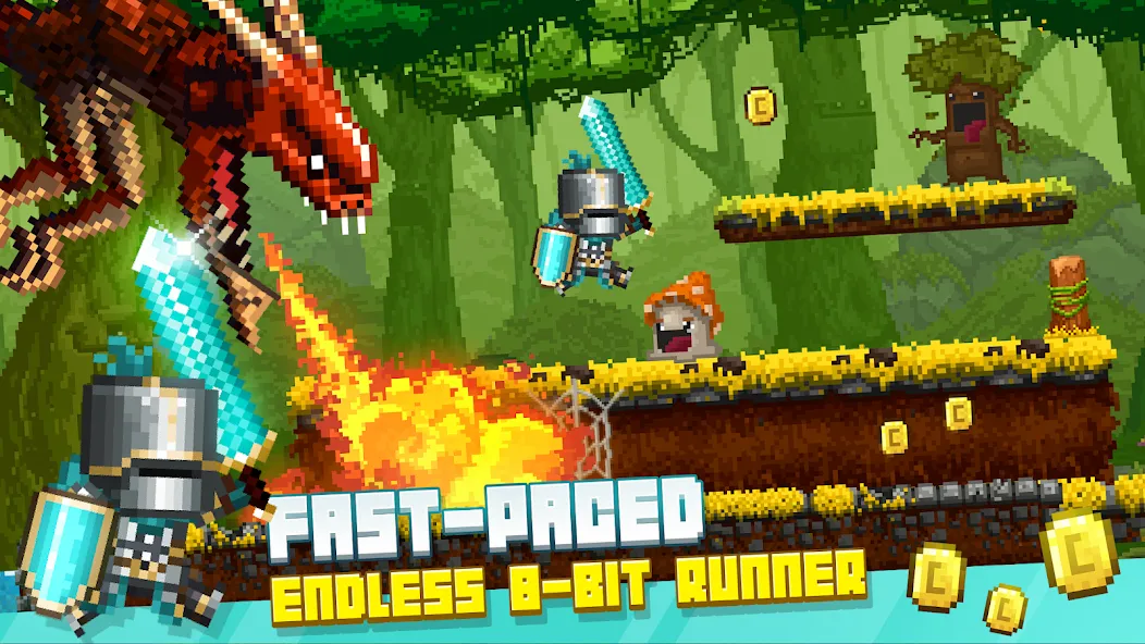 Скачать взломанную Bit Heroes Runner: Pixel Blitz — Безлимитные монеты и энергия — скриншот 1