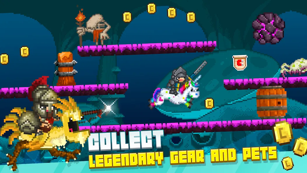Скачать взломанную Bit Heroes Runner: Pixel Blitz — Безлимитные монеты и энергия — скриншот 5