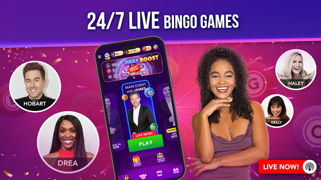 Live Play Bingo: Real Hosts на Андроид — Безлимитные фишки и бонусы — скриншот 3