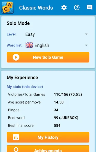 Скачать Classic Words Solo на Android — Подсказки и безлимитные ходы — скриншот 5