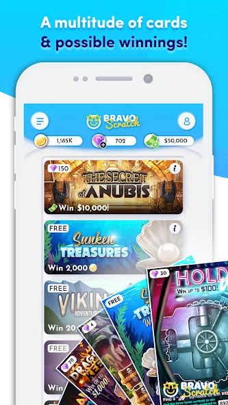 Взлом Bravoscratch, scratch games! — Неограниченные награды и быстрый прогресс — скриншот 3