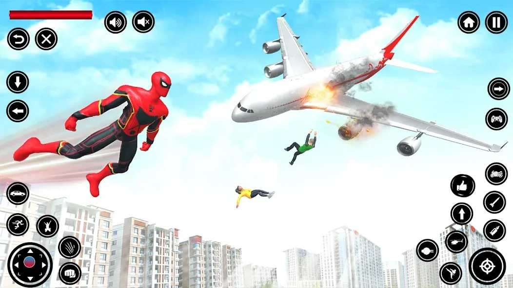 Скачать взломанную Flying Spider Rope Hero Fight — Безлимитные деньги и суперсила героя — скриншот 1