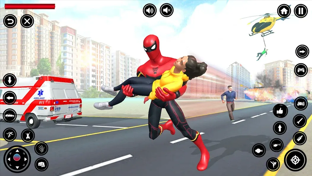 Скачать взломанную Flying Spider Rope Hero Fight — Безлимитные деньги и суперсила героя — скриншот 2