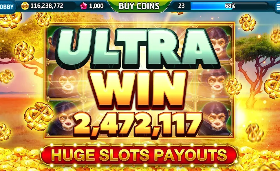 Скачать взломанную Ape Slots: Vegas Casino Deluxe — Безлимитные монеты и джекпоты — скриншот 2