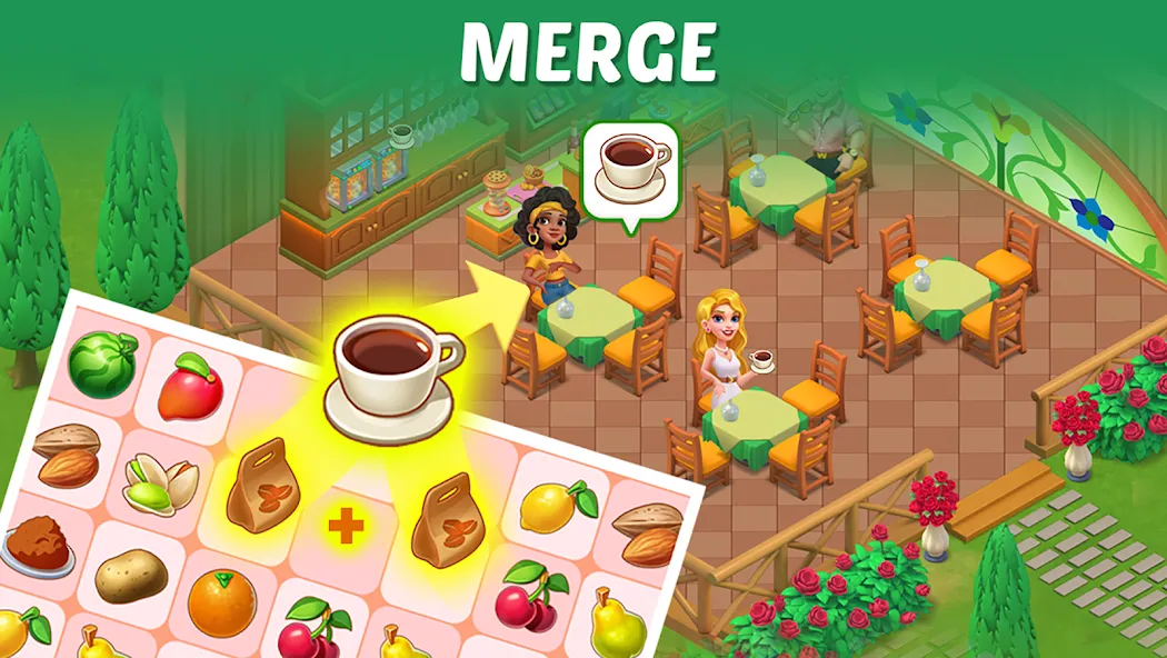 Скачать Merge Cooking:Theme Restaurant с модом — Безлимитные монеты и все рецепты — скриншот 3