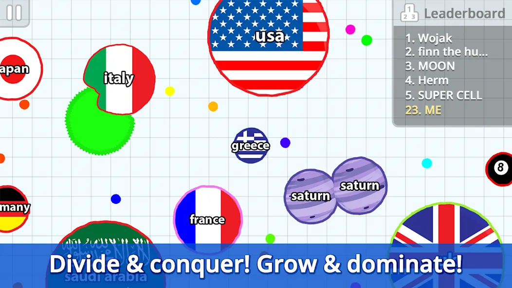 Взломанная Agar.io на Андроид — Увеличенный размер и бессмертие — скриншот 2