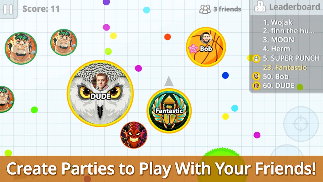 Взломанная Agar.io на Андроид — Увеличенный размер и бессмертие — скриншот 3