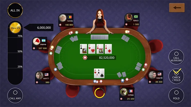 Скачать взлом Texas holdem poker king на Андроид — Безлимитные фишки и все функции открыты — скриншот 1