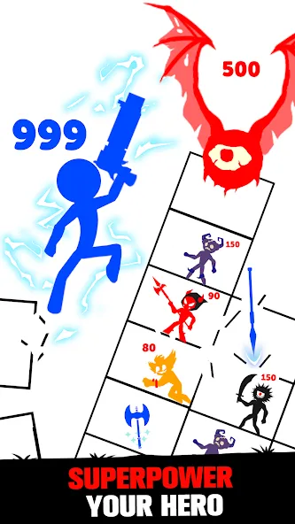 Stick Fight: Endless Battle — Мод: Безлимитные монеты и оружие — скриншот 3