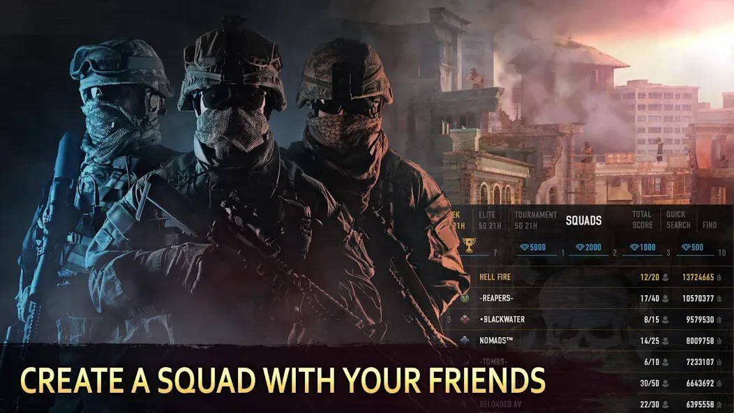 Скачать взлом Sniper Arena: PvP Army Shooter на Андроид — Безлимитные деньги и оружие — скриншот 1