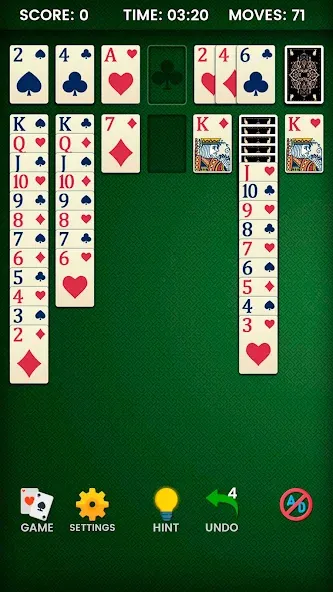 Скачать Klondike Solitaire MOD APK — Безлимитные подсказки и отмены ходов — скриншот 4