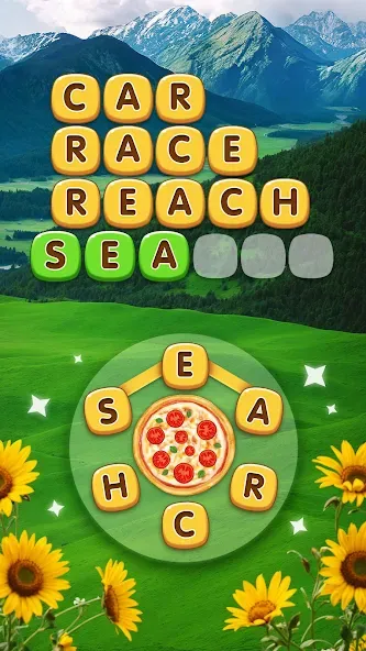 Взломанная Word Pizza - Word Games на Андроид — Безлимитные подсказки и монеты — скриншот 1
