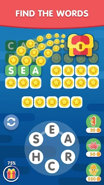 Word Search Sea: Word Puzzle (Мод Безлимитные подсказки и открыты уровни) — скриншот 1