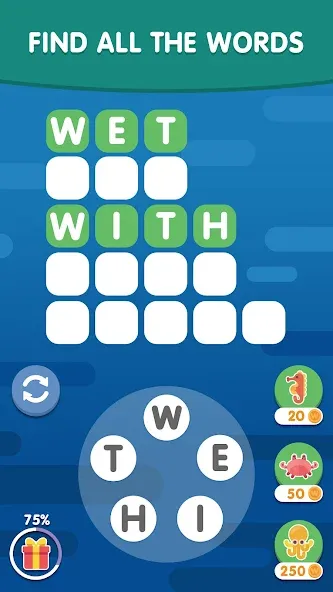 Word Search Sea: Word Puzzle (Мод Безлимитные подсказки и открыты уровни) — скриншот 3