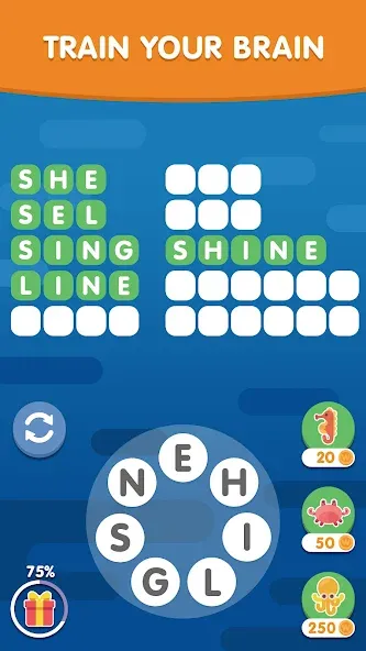 Word Search Sea: Word Puzzle (Мод Безлимитные подсказки и открыты уровни) — скриншот 5