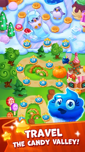 Скачать Candy Valley - Match 3 Puzzle на Андроид — Безлимитные монеты и жизни — скриншот 1