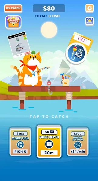 Скачать взломанную Idle Furry Fishing! — Безлимитные монеты и быстрый улов — скриншот 1 Скачать взломанную Idle Furry Fishing! — Безлимитные монеты и быстрый улов — скриншот 1