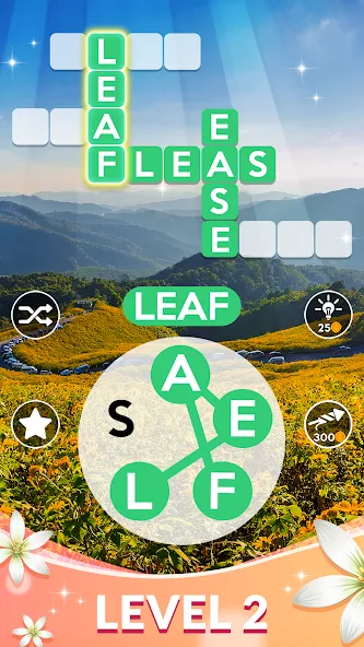 Скачать взлом Wordscapes на Андроид — Безлимитные подсказки и открыты все уровни — скриншот 2 Скачать взлом Wordscapes на Андроид — Безлимитные подсказки и открыты все уровни — скриншот 2