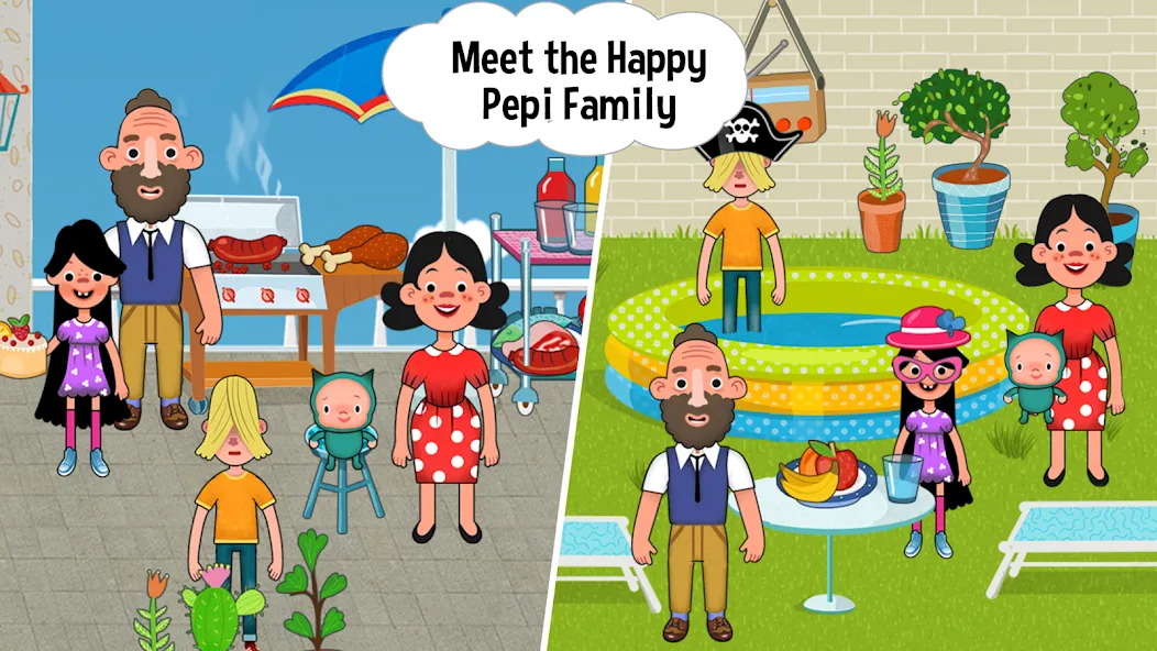 Скачать взломанную Pepi House: Happy Family — Открыты все комнаты и персонажи — скриншот 5