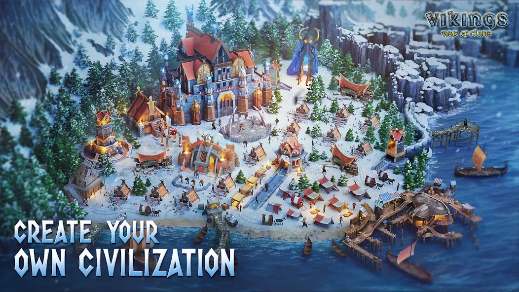 Vikings: War of Clans — Мод: Безлимитные ресурсы и ускоренное развитие — скриншот 1