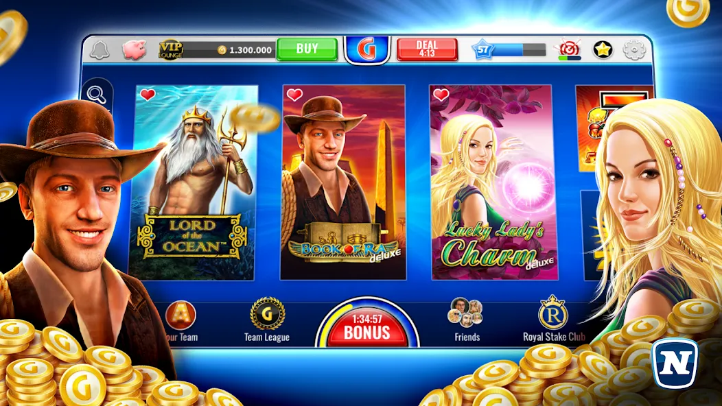 Скачать Gaminator Online Casino Slots (Мод: Безлимитные монеты и бонусы) на Андроид — скриншот 1