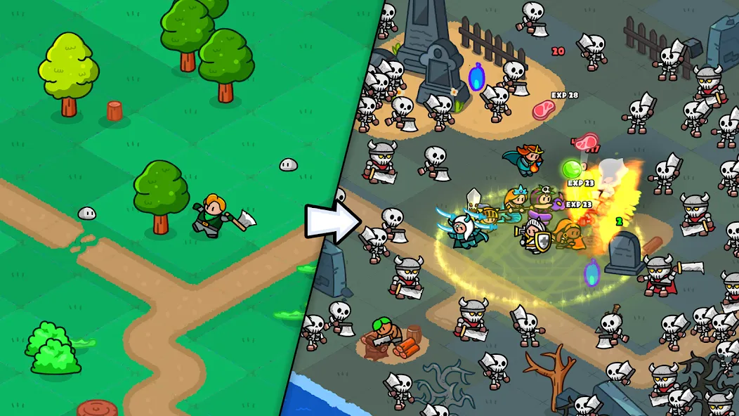 Rumble Heroes - Adventure RPG — Мод: Безлимитные деньги и усиленные герои — скриншот 1