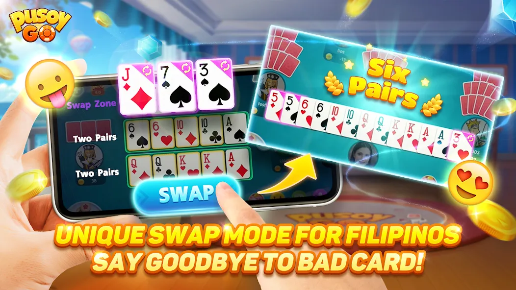 Скачать Pusoy Go-Competitive 13 Cards (Мод: Безлимитные монеты и алмазы) на Андроид — скриншот 4