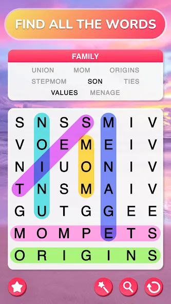Скачать Word Search - Word Puzzle Game — Последняя версия (Безлимитные подсказки и ходы) — скриншот 1