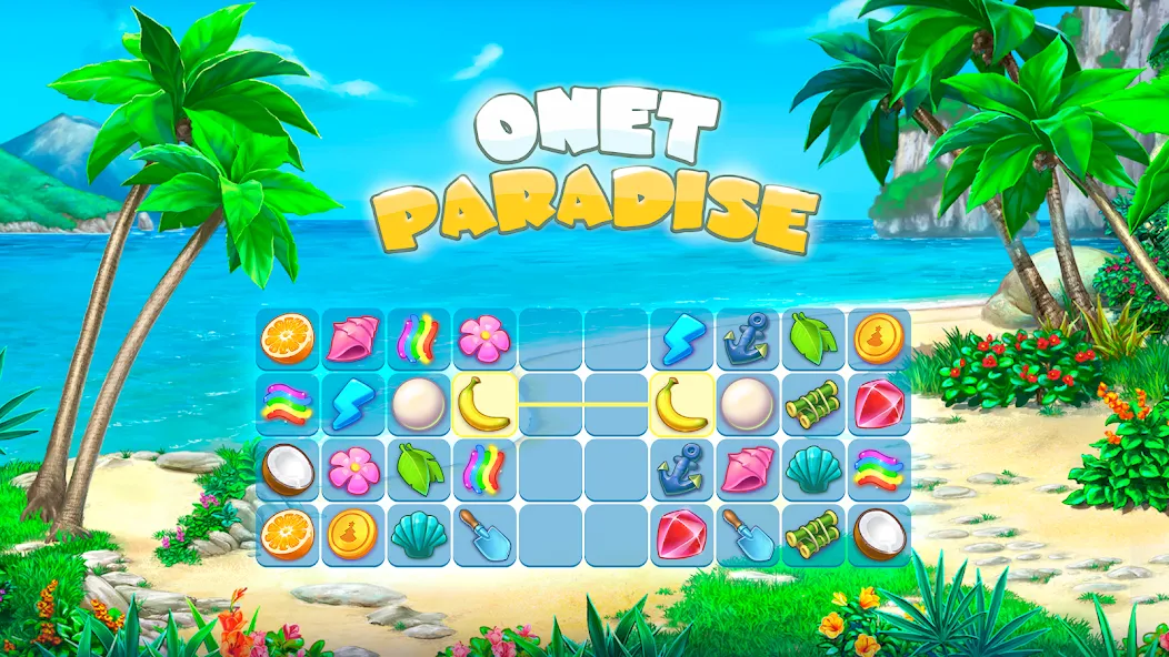 Скачать Onet Paradise: connect 2 tiles (Мод: Без рекламы и подсказок) на Андроид — скриншот 1