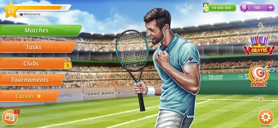 Скачать Tennis Mania Mobile на Андроид — Безлимитные монеты и все ракетки — скриншот 2