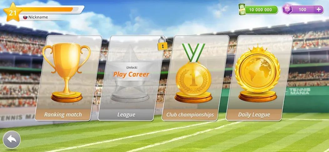 Скачать Tennis Mania Mobile на Андроид — Безлимитные монеты и все ракетки — скриншот 4