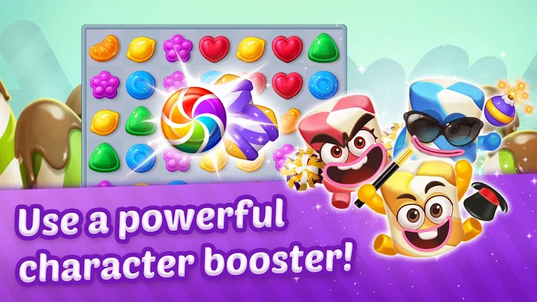 Скачать Lollipop Sweet Heroes Match3 — Последняя версия (Безлимитные жизни и подсказки) — скриншот 4 Скачать Lollipop Sweet Heroes Match3 — Последняя версия (Безлимитные жизни и подсказки) — скриншот 4