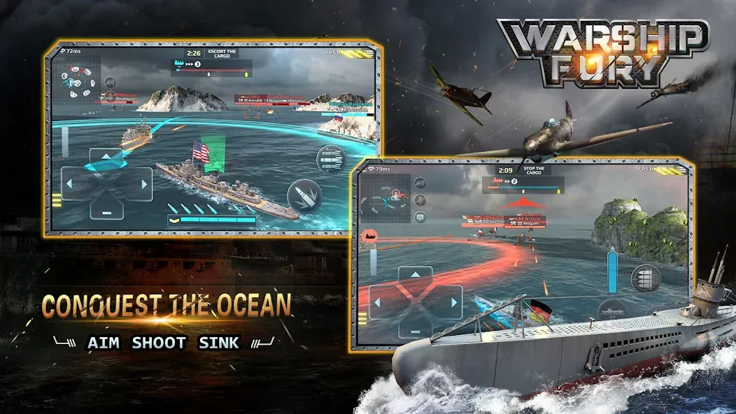 Скачать Warship Fury MOD APK — Безлимитные ресурсы и усиленный флот — скриншот 3