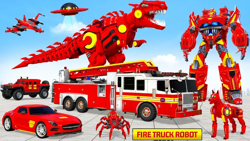 Fire Truck Robot Car Game на Андроид — Мод Безлимитные деньги и все машины открыты — скриншот 2