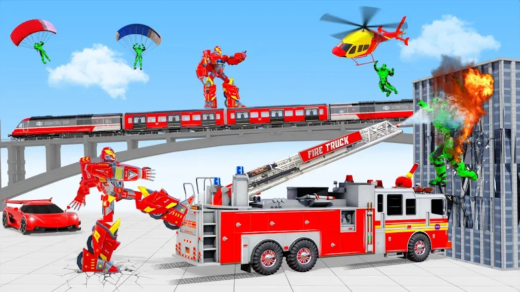 Fire Truck Robot Car Game на Андроид — Мод Безлимитные деньги и все машины открыты — скриншот 3