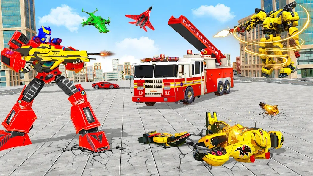 Fire Truck Robot Car Game на Андроид — Мод Безлимитные деньги и все машины открыты — скриншот 5