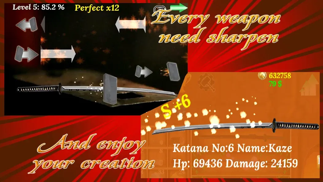 Katana Collection : blacksmith MOD APK — Безлимитные деньги и материалы — скриншот 4