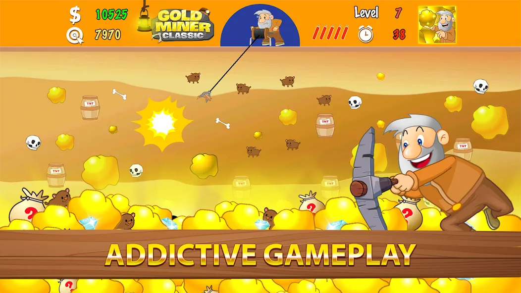 Gold Miner Classic: Gold Rush MOD — Много золота и безлимитные бонусы на Андроид — скриншот 2 Gold Miner Classic: Gold Rush MOD — Много золота и безлимитные бонусы на Андроид — скриншот 2