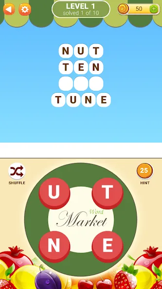 Взломанная Word Market 2 на Андроид — Безлимитные деньги и подсказки — скриншот 1
