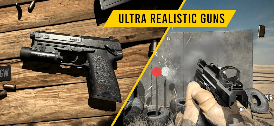 GUNSIM - 3D FPS Shooting Guns MOD APK — Безлимитные деньги и все оружие — скриншот 1