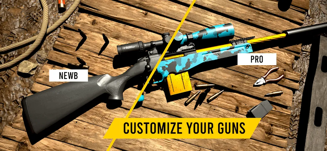 GUNSIM - 3D FPS Shooting Guns MOD APK — Безлимитные деньги и все оружие — скриншот 3