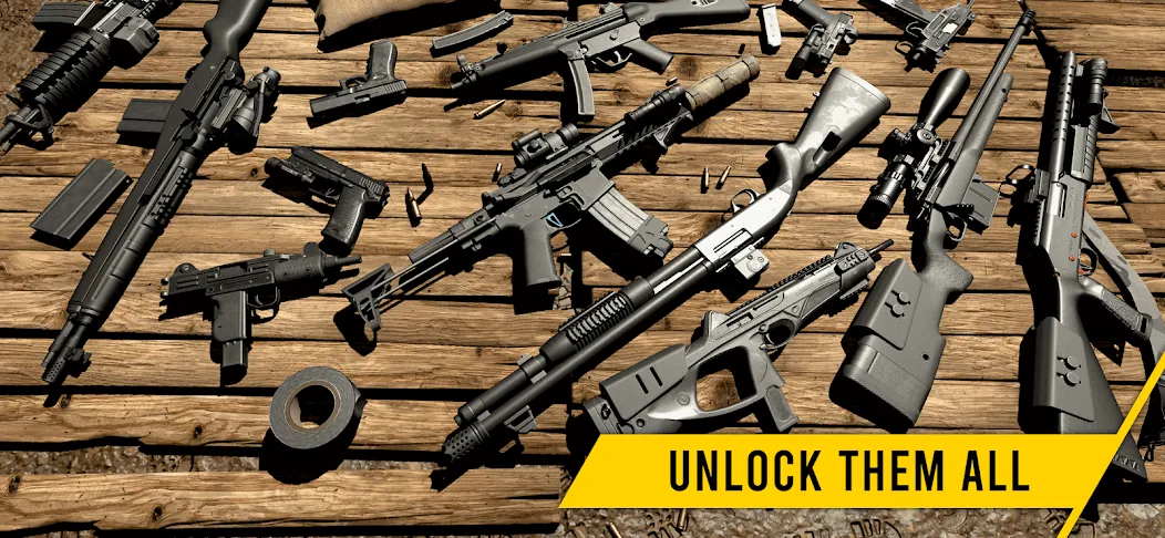 GUNSIM - 3D FPS Shooting Guns MOD APK — Безлимитные деньги и все оружие — скриншот 5