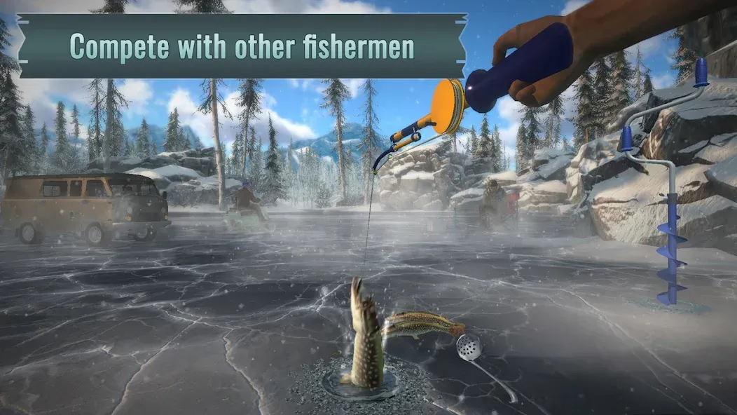 Взломанная Ice fishing game. Catch bass. на Андроид — Больше улова и быстрый прогресс — скриншот 2