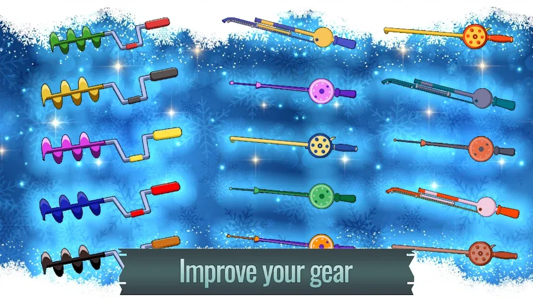 Взломанная Ice fishing game. Catch bass. на Андроид — Больше улова и быстрый прогресс — скриншот 4