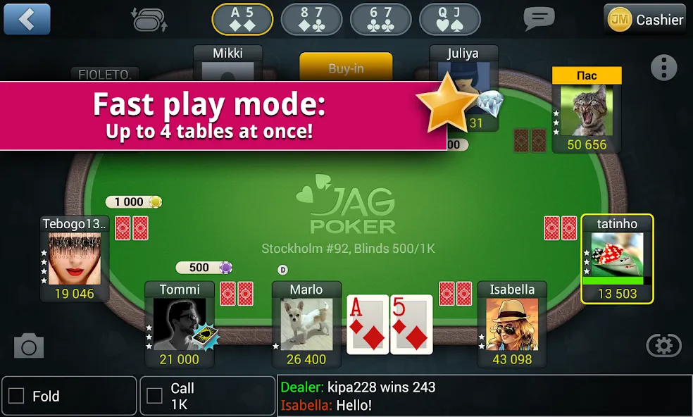 Jag Poker HD на Андроид — Мод Безлимитные фишки и открыты все столы — скриншот 2
