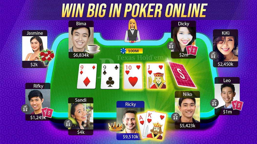 Взломанная Texas Holdem Poker Online на Андроид — Безлимитные фишки и открыты турниры — скриншот 1